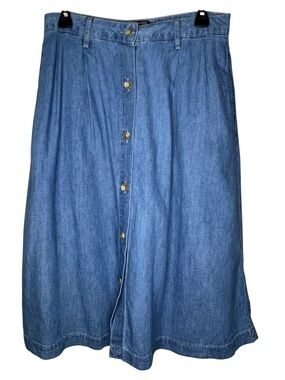 New Dockers Light Blue Denim Button-Front Midi Denim Skirt Cottagecore Sz 29/M